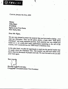 Testimonial Letter for Egan Acres Tree Farm from Telcel